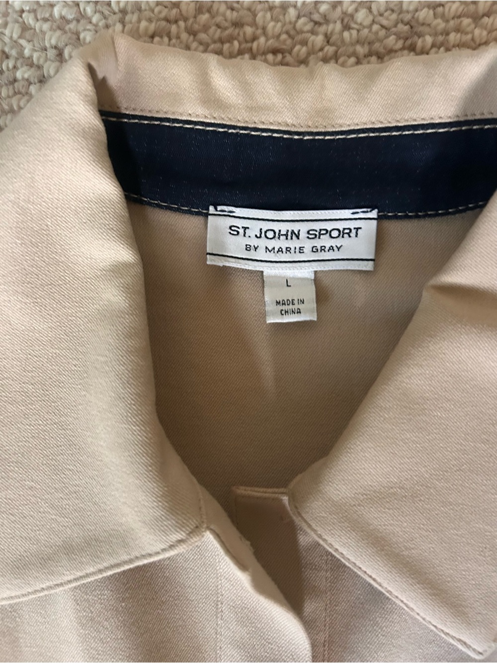 St. John Sport by Marie Gray Beige Jacket with Navy Trim